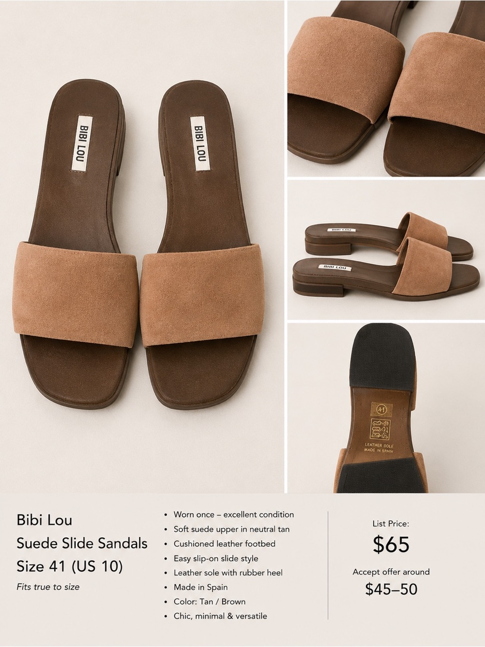Bibi Lou Tan Suede Slide Sandals